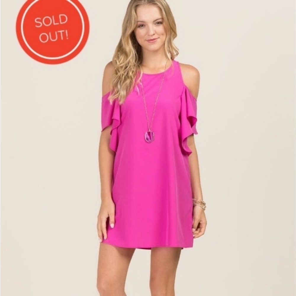 Francesca’s x Everly Neon Pink Flutter Ruffle Mini Dress- Size Small- NWT